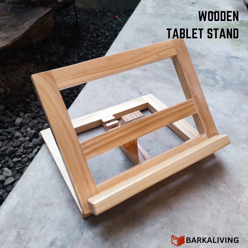 Adjustable Stand Holder Ipad Tablet Kayu Penyangga Tab Kasir Ilustrasi Gambar