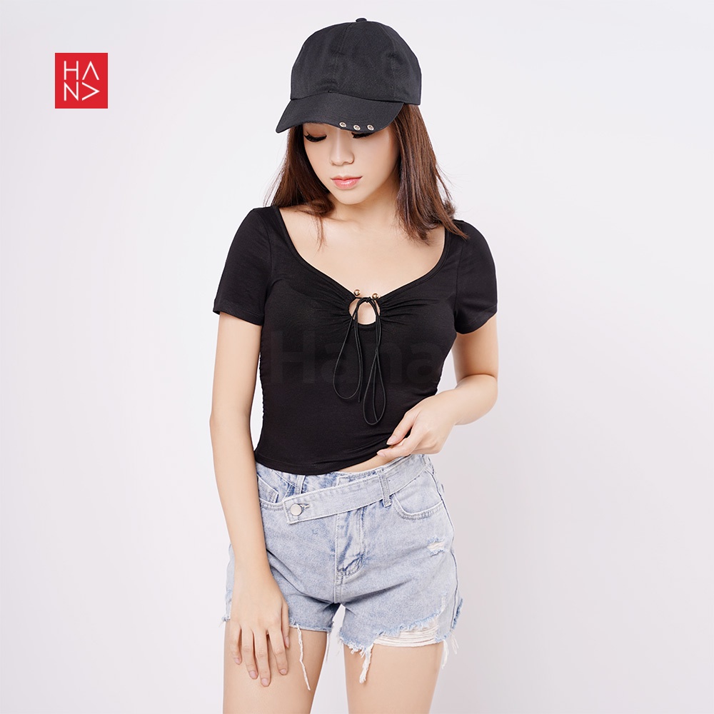 Hana Fashion JKT - Kenny Blouse O-ring Tied Crop T-shirt - TS377