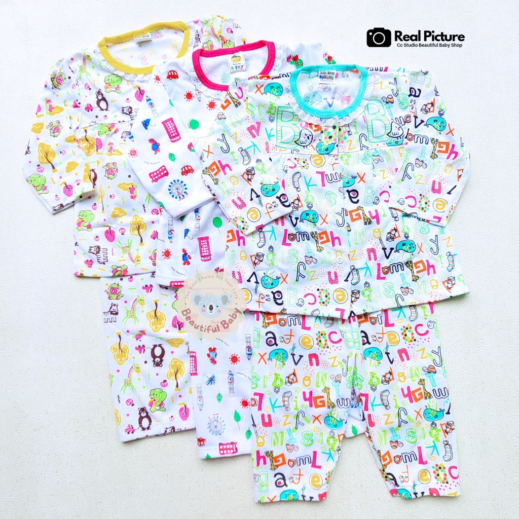 BUNDLING 3pcs Setelan Piyama Baju Bayi Perempuan 3 WARNA 3 MOTIF - Baby.ou