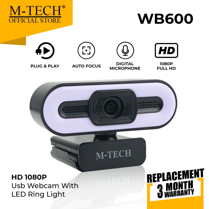 Webcam M-Tech Original Webcam Wb600 Camera 1080P Full Hd Led Ring Autofocus
