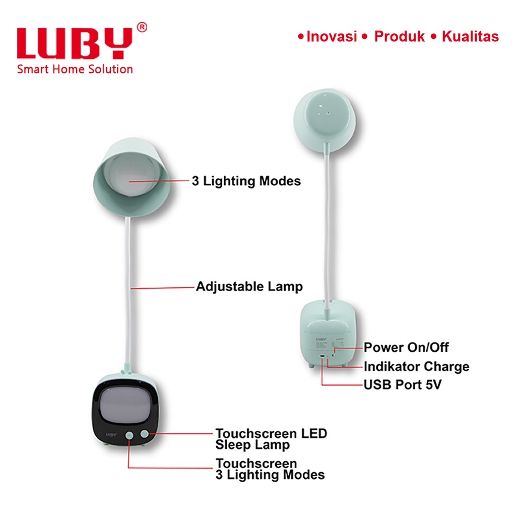 LUBY LED Lampu Meja Belajar + Lampu Tidur Cas / Charge L 6762 Desk Lamp 3 Warna Cahaya Tahan Lama