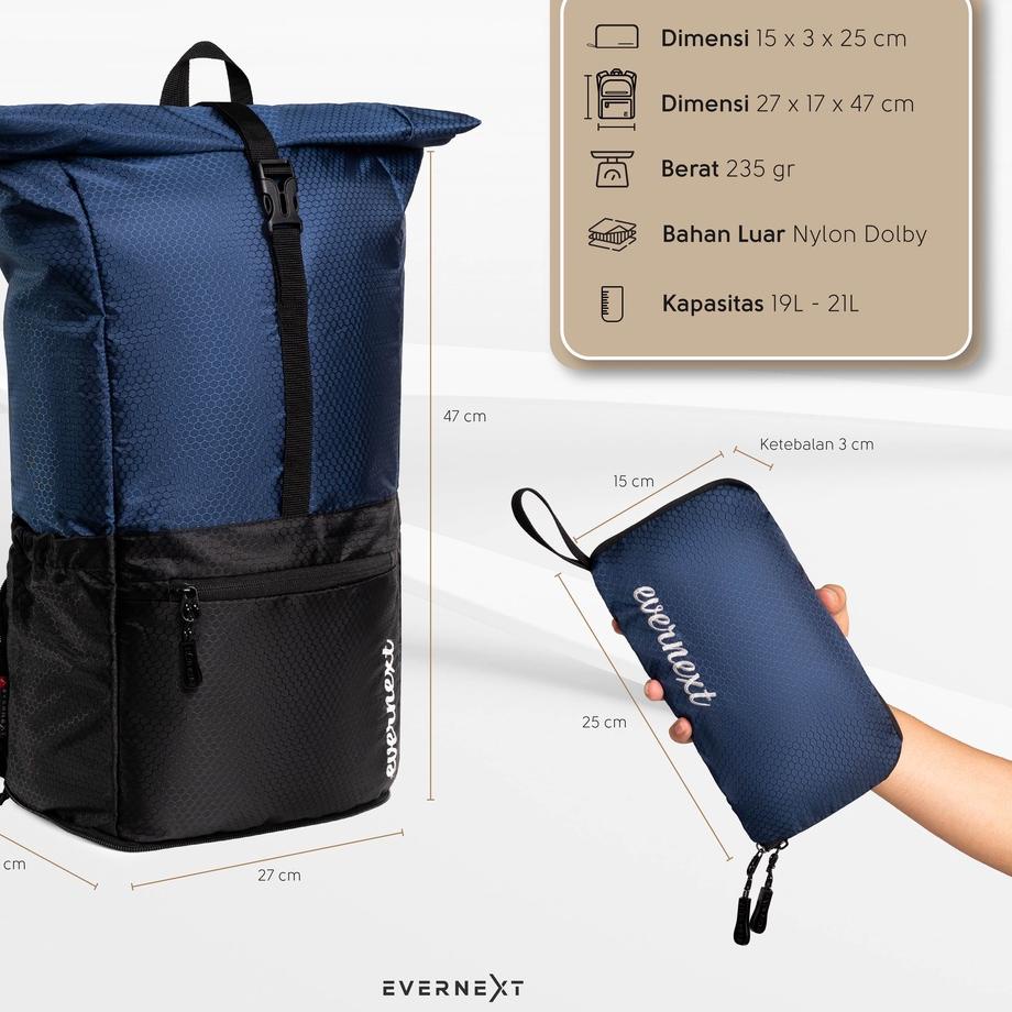 Depan Evernext - Tas Ransel Pria Backpack Lipat Pria Foldable Bag Winston Tas Travelling Tas Outdoor