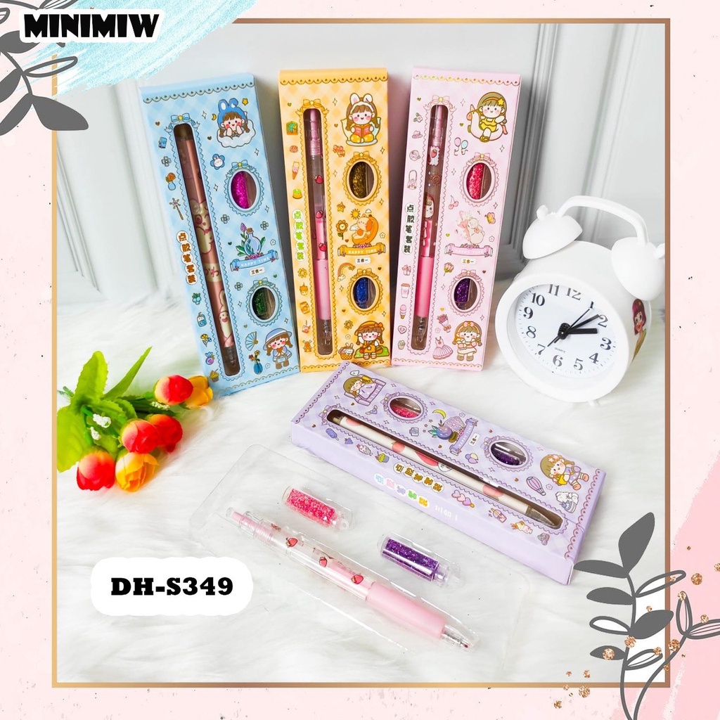 PAKET PULPEN GLITTER DH-S349 ALAT JURNALING ALAT SEKOLAH KARAKTER GAMBAR LUCU