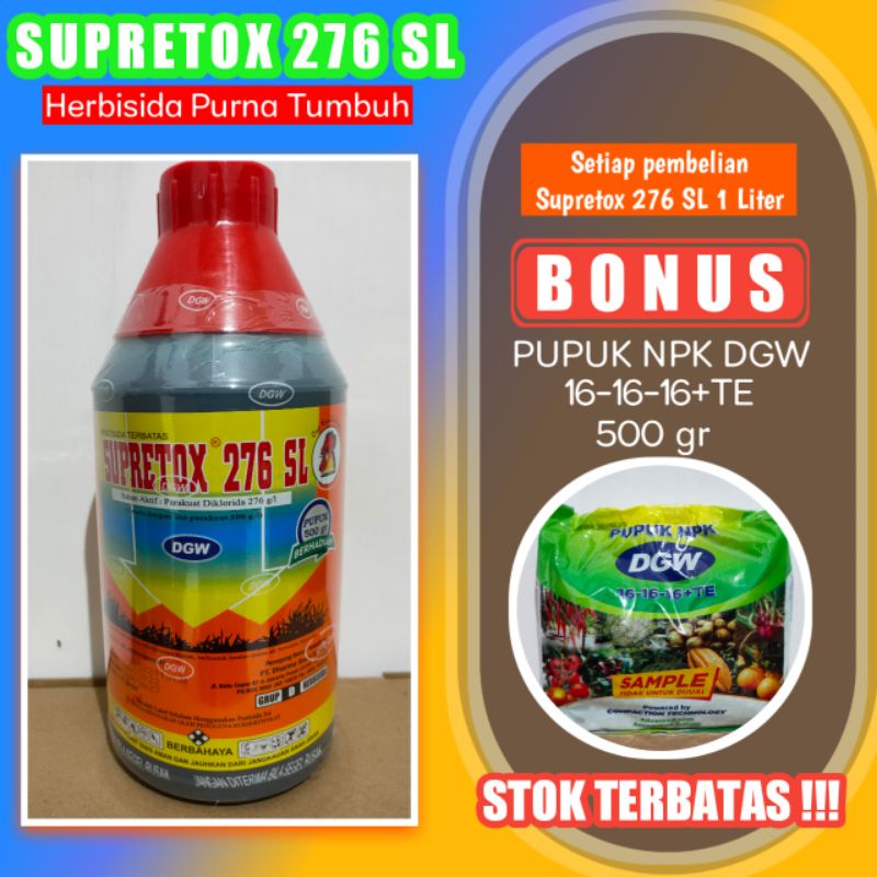 Supretox 1 liter Bonus Pupuk Npk,STOK TERBATASHerbisida supretox