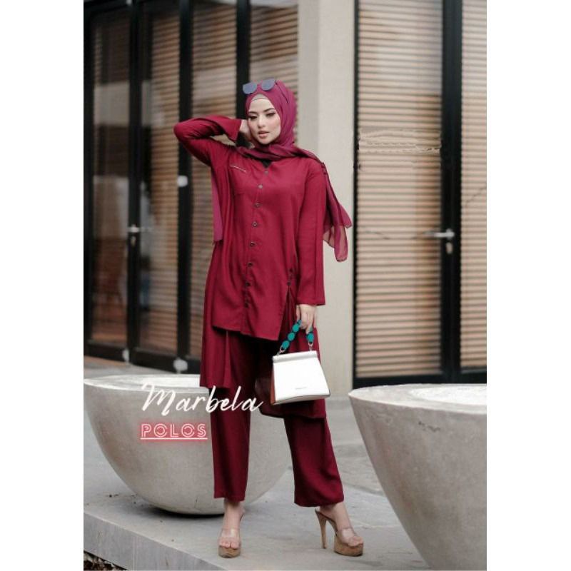 Setelan Wanita Kekinian Fashion Muslim Bahan Rayon Polos One Set Celana Panjang