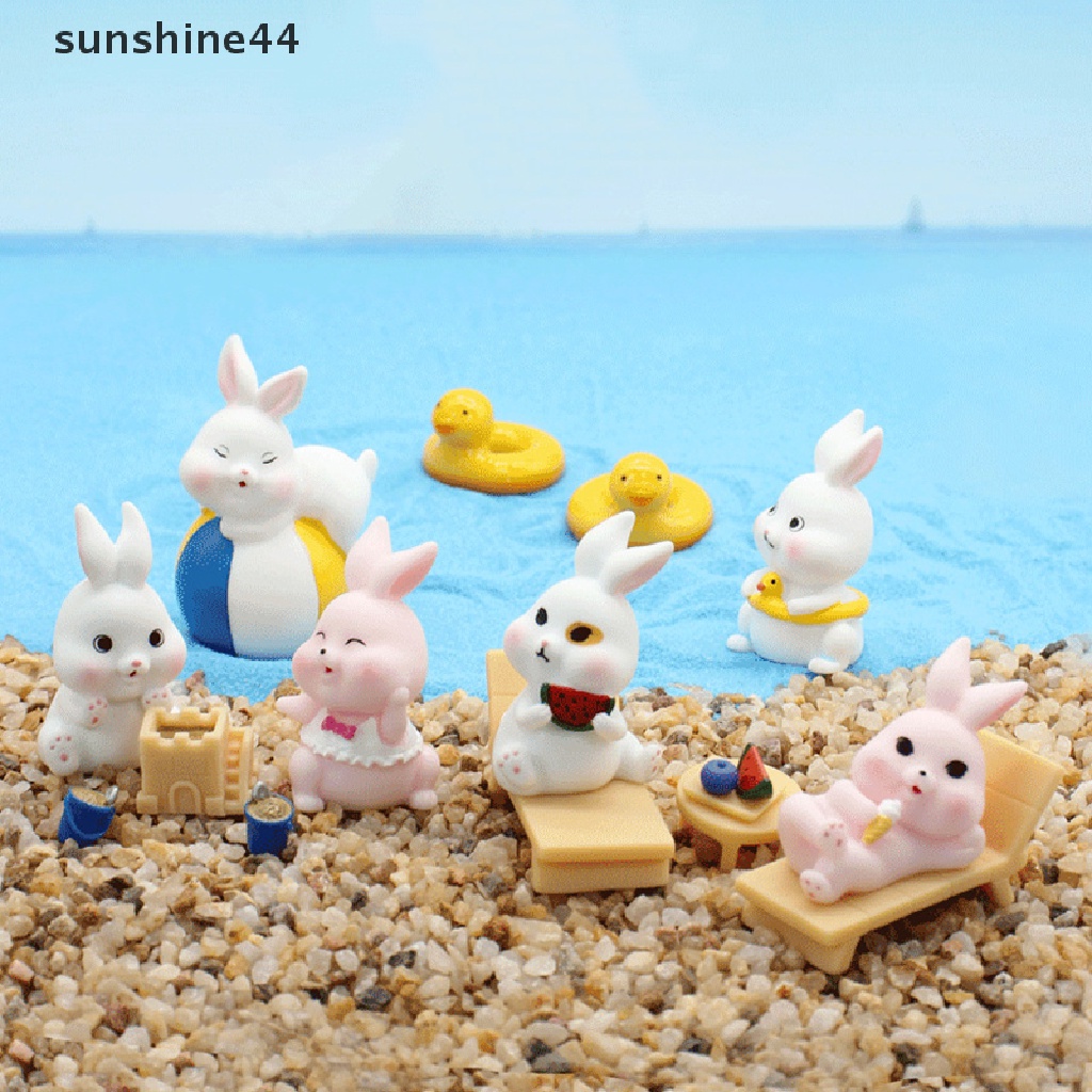 Sunshine 1Pc Lucu Kartun Pantai Kelinci Lanskap Mikro DIY Resin Berkebun Aksesoris.