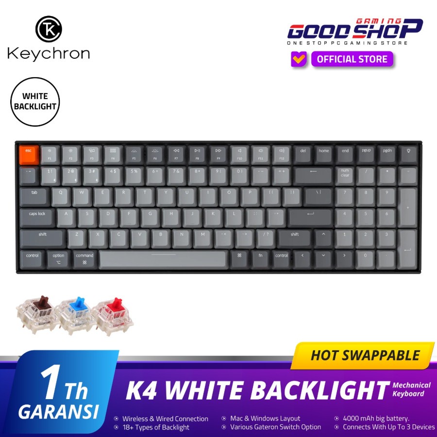 Keychron K4 (version 2) Hot-Swappable WHITE Backlight PLASTIC Frame