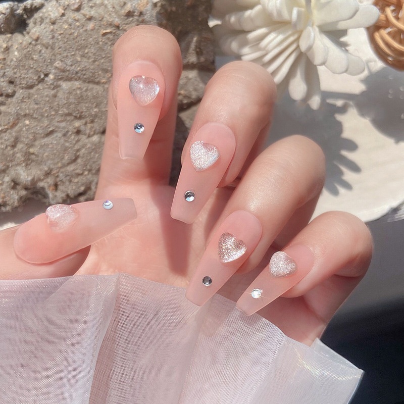 Dekorasi Kuku Bentuk Hati Aksen Mutiara Berlian Gaya Jepang Nail Art Diy