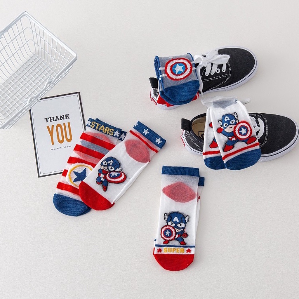 BRGUNIK Kaos Kaki Anak Motif Captain America Transparan Kaus Kaki Bayi Lucu KK046