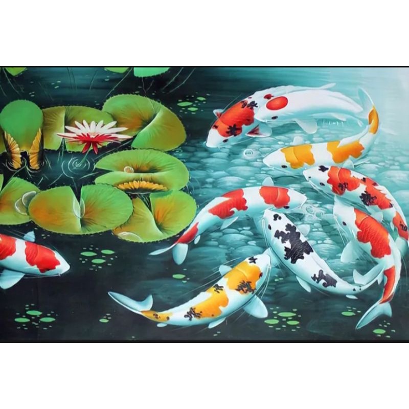Lukisan Cetak, IKAN MAS KOI, Ukuran JUMBO, 100x70cm & 150x100cm & 200x100cm/Poster Cetak/Hiasan Dind