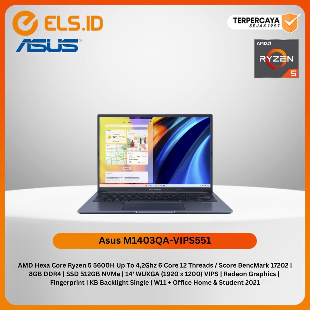 Laptop Asus Vivobook M1403QA-VIPS551[ AMD Ryzen 5 5600H - 8GB DDR4 - SSD 512GB ]