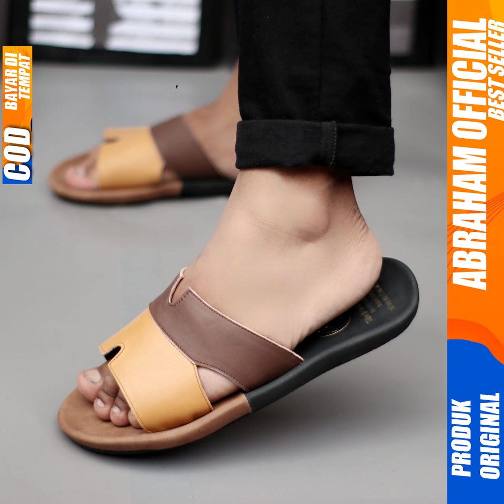 Sandal Slide Pria Kulit Asli Original Abraham COMBI