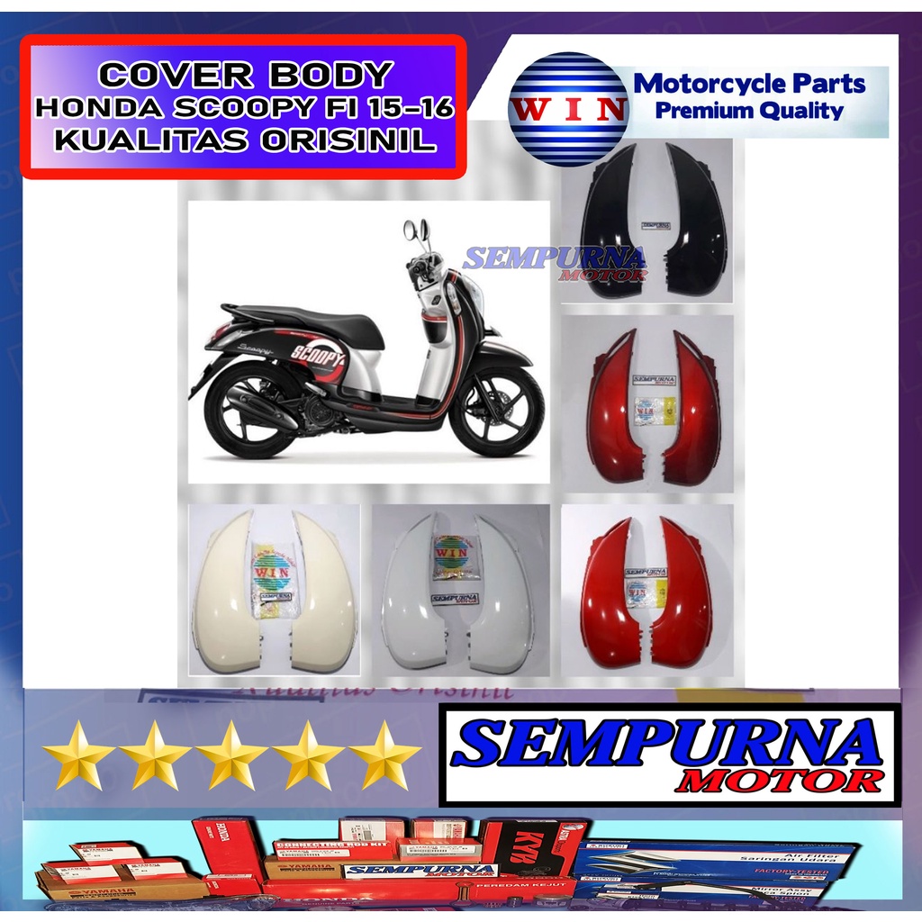 Merek Win Kualitas Original Cover Body Scoopy FI 2014 2015 2016 Warna Hitam Maroon Putih Merah Cream