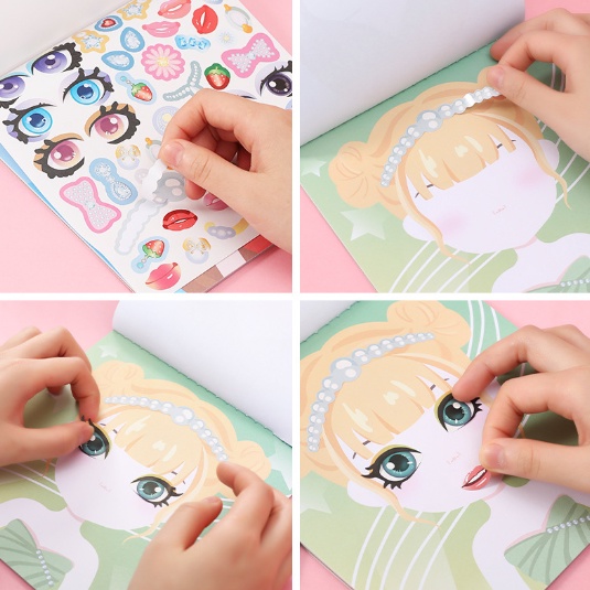 [ORGM] Mainan Edukasi Permainan Anak Sticker Make Up Dekorasi DIY Princess 1 Buku 12 Motif