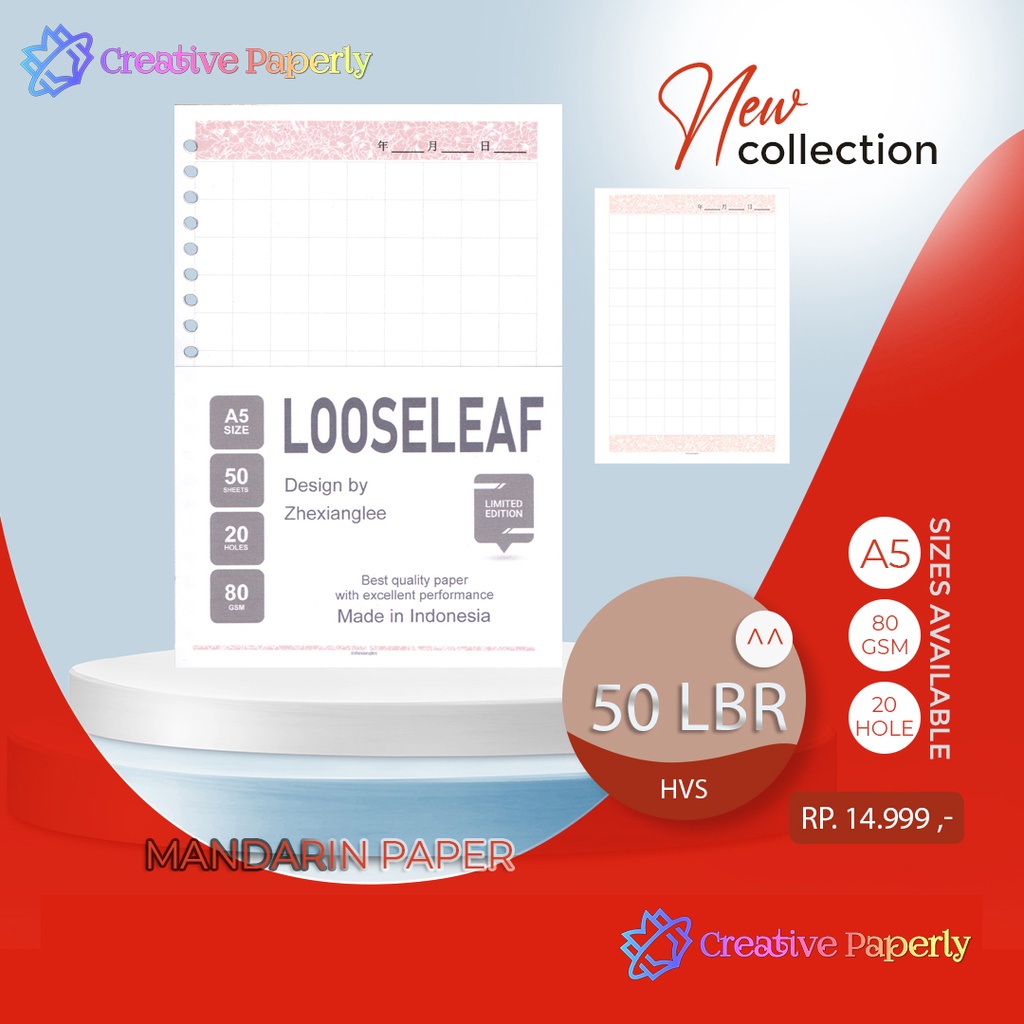 

Bookpaper Loose Leaf MANDARIN PAPER Kertas Binder/ Isi Notes - (A5) 50 lbr