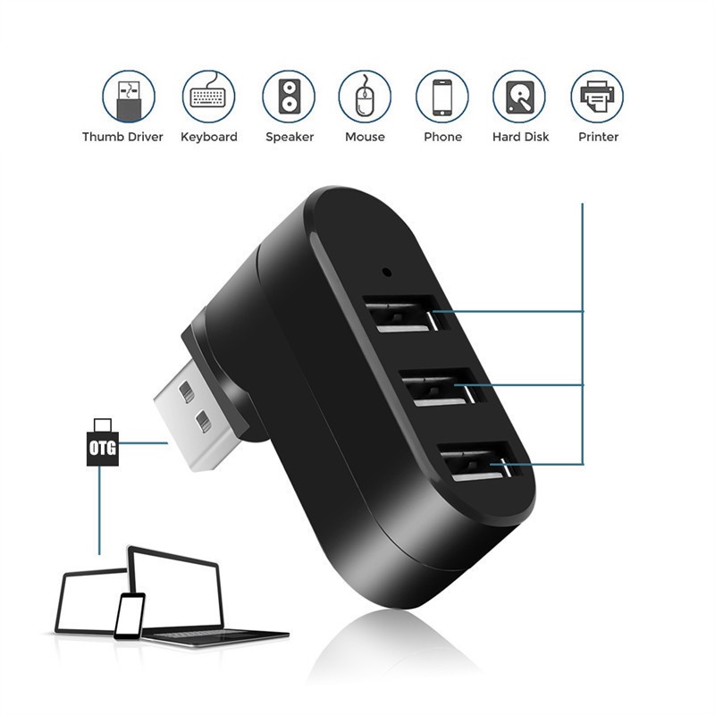 Hub USB Putar Portable Mini Rotating USB 2.0 Bagian Hub 3port USB Hub Berputar Semiper 3port USB 2.0 Hub Ekspanding