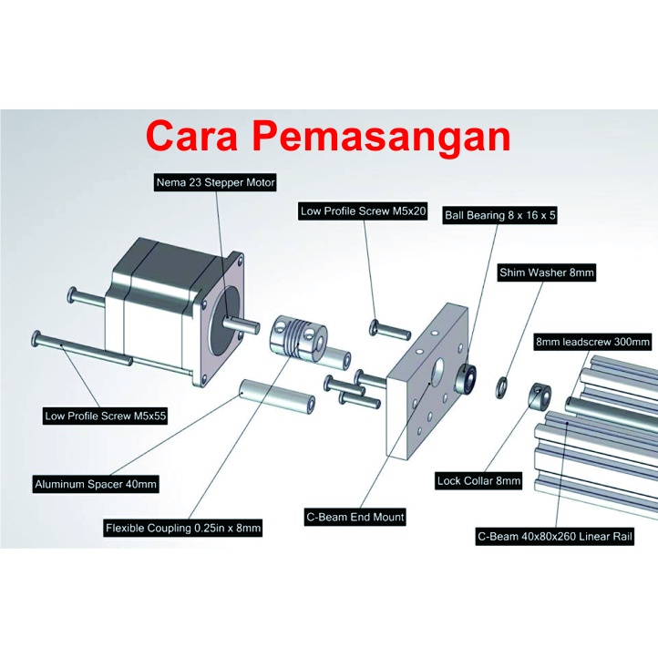 [HAEBOT] End Mount Plate Aluminium Profile C-Beam 4080 Nema 23 T12 CNC Router Milling Gantry Dudukan Z Axis Motor Stepper T12x50x80