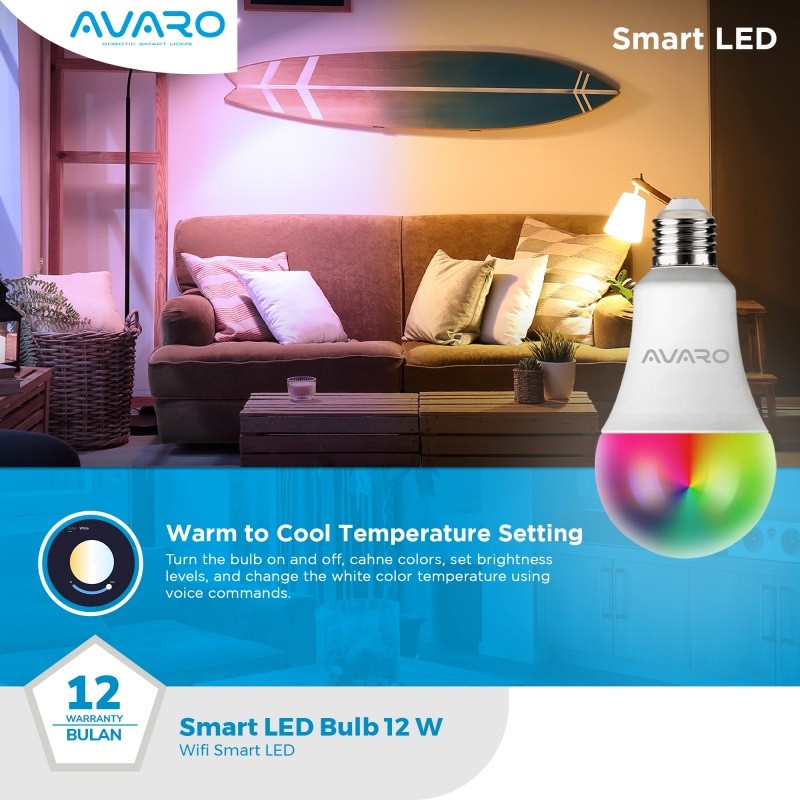 EXCLUSIVE AVARO Lampu Smart LED 12W Wifi Smart Bulb Light RGB + WW GOOD