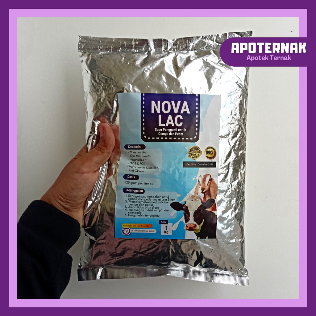 NOVA LAC 1 kg | Susu Pengganti Susu Sambung Induk Sapi Kambing Domba Anti Mencret | Susu Pedet Cempe Kalvolac Masterlac Vetways| VETWAYS