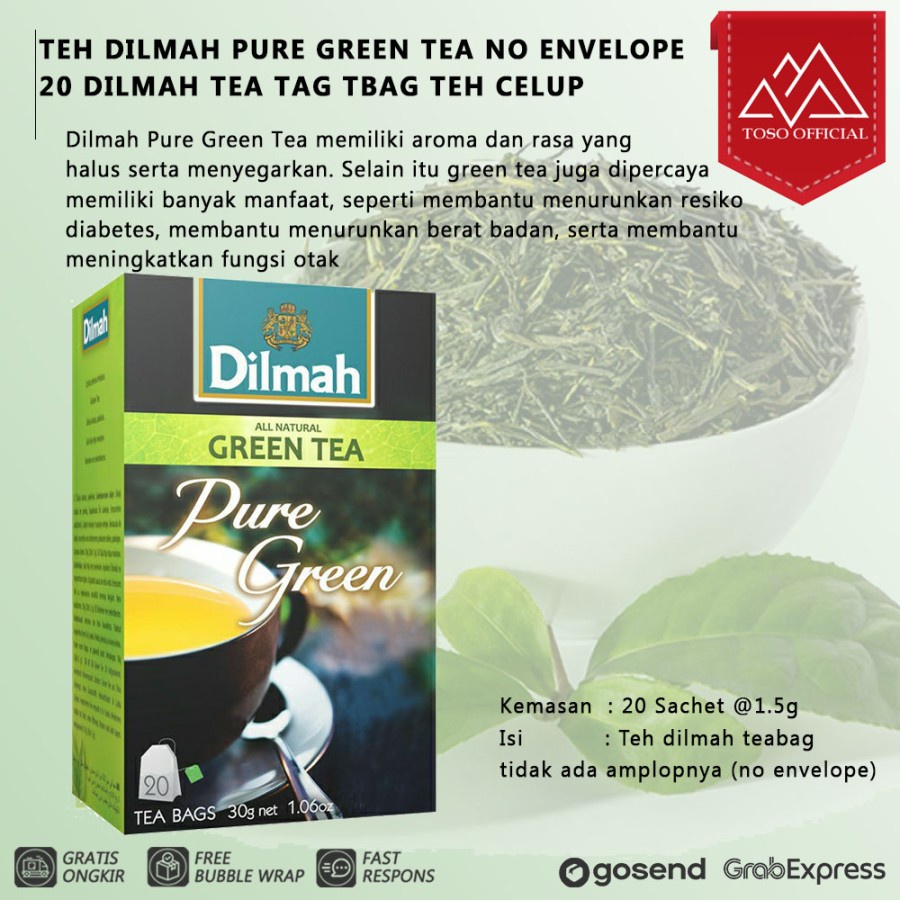 

TEH DILMAH PURE GREEN TEA NO ENVELOPE 20 DILMAH TEA TAG TBAG TEH CELUP