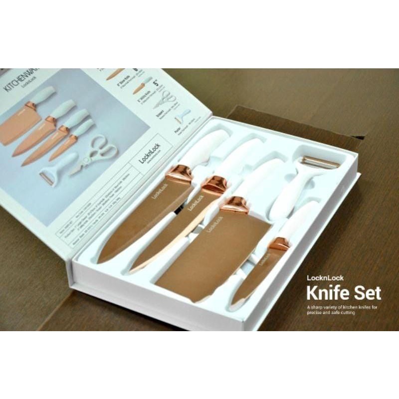 Pisau Set/Kitchen Knife Set LocknLock/KNIFE SET LOCK N LOCK ROSE GOLD ORIGINAL/LocknLock Knife Set R