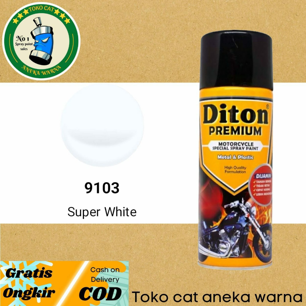 DITON PREMIUM PUTIH SUPER WHITE 9103 400ML CAT SEMPROT SPRAY PAINT PILOX PILOK