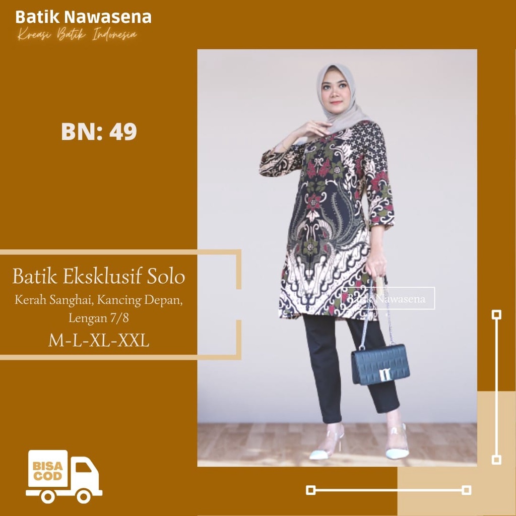 TUNIK BATIK WANITA SOLO DRES BATIK SOLO PREMIUM ATASAN WANITA BN 49
