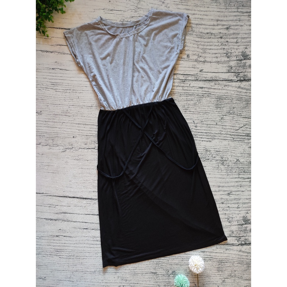 Dress Midi Katun Abu Hitam Polos No  PL Murah
