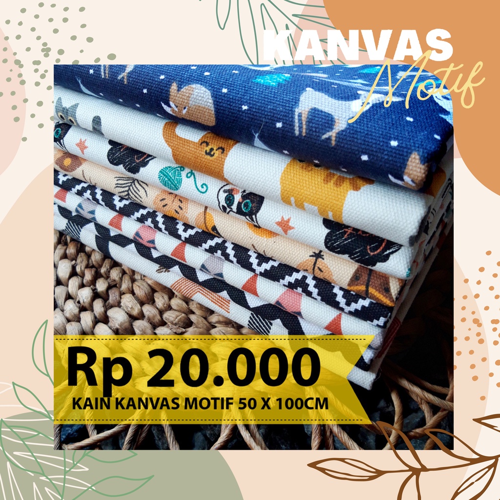 Kain Kanvas Katun Motif Size 100cm x 50cm Tebal 12oz Bermotif Karakter