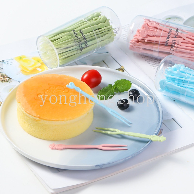 50pcs / set Garpu Buah / Dessert / Salad / BBQ / Snack / Kue Mini Sekali Pakai