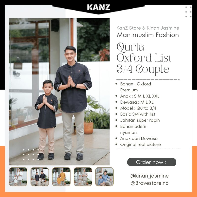 BAJU MUSLIM COUPLE Koko Kurta Qurta Pakistan Tangan Lengan 3/4 Sepasang Ayah Anak Stripe List Terbar