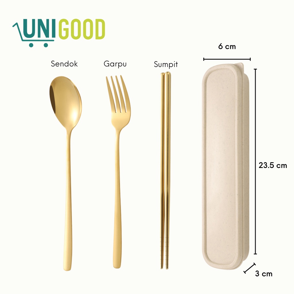 UNIGOOD - [High Quality] Cutlery Set Alat Makan Korea Sendok Garpu Sumpit Stainless Tebal