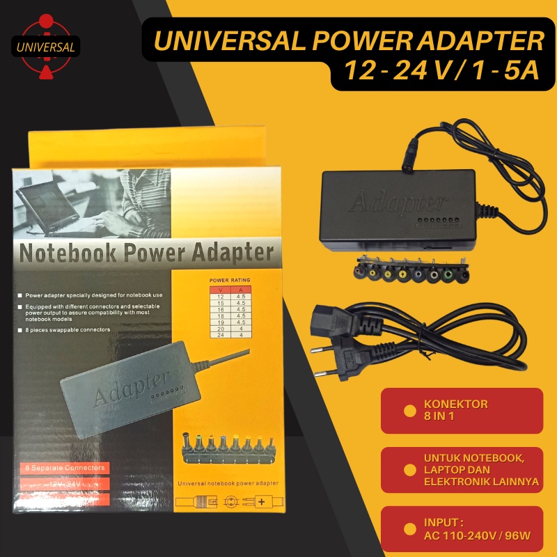 Adaptor Universal Power Supply Laptop dengan 8 Type Jack DC 12-24V 4.5A