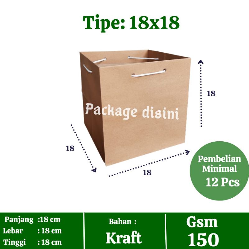 

paperbag 18x18, tas kertas coklat murah, P18 L18 T18