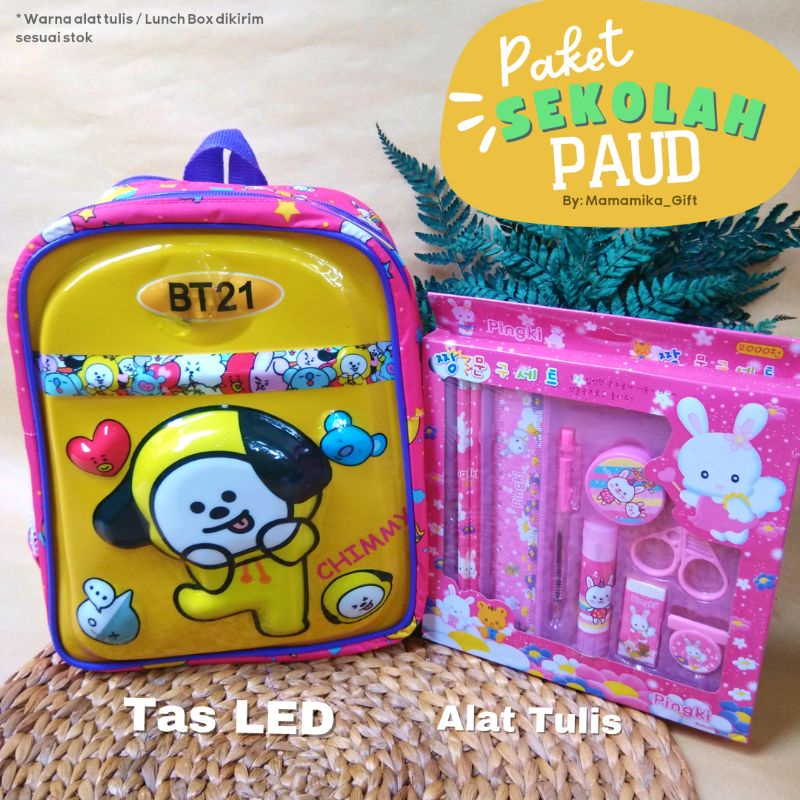 PAKET SEKOLAH ANAK PAUD MOTIF BTS CHIMMY / KADO ULANG TAHUN / HAMPERS ANAK PAUD