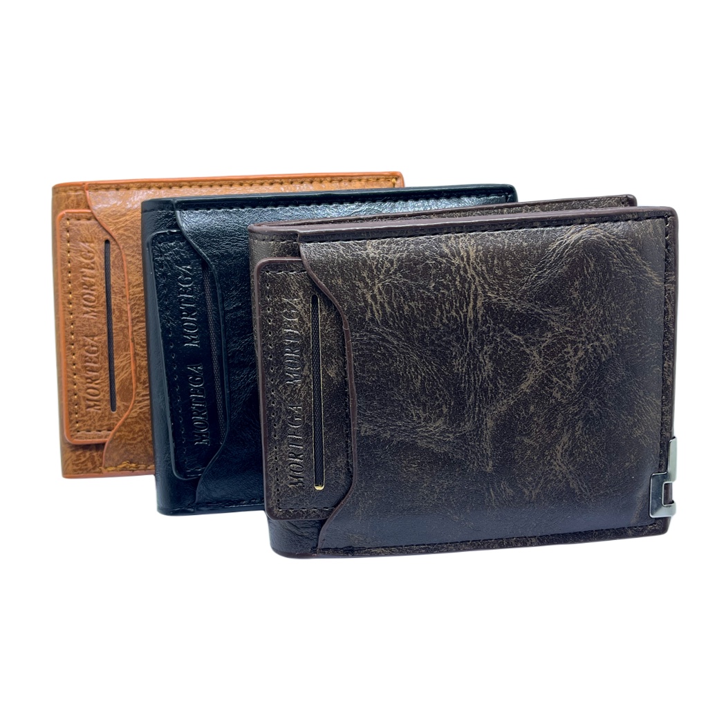 DOMPET MORTEGA LIPAT KULIT / DOMPET FASHION PRIA KULIT / DOMPET LEATHER M-6302