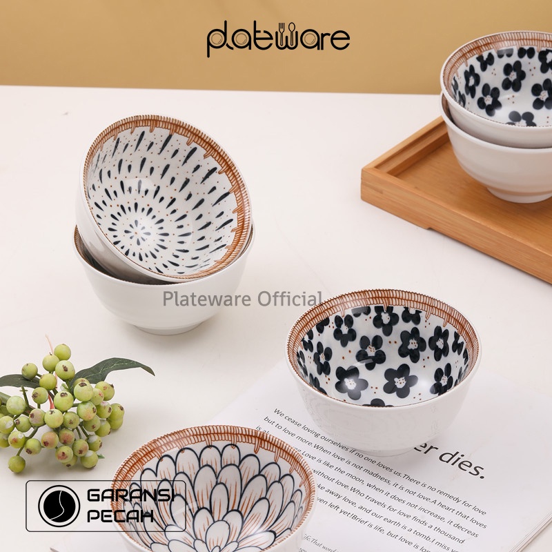 Mangkok Nasi Mangkok Kecil Keramik Motif Jepang Anyaman Ukuran 11cm Microwave Safe