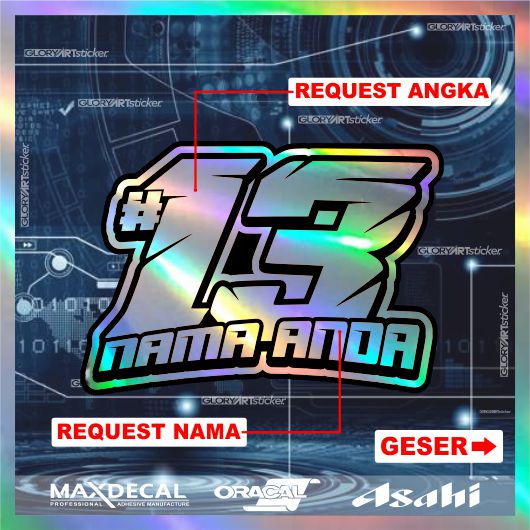 

STIKER NAMA START DECAL EACING START REQUEST CUSTOM WATER PROOF ANTI AIR AWET TAHAN LAMA BELI 5 GRATIS 1