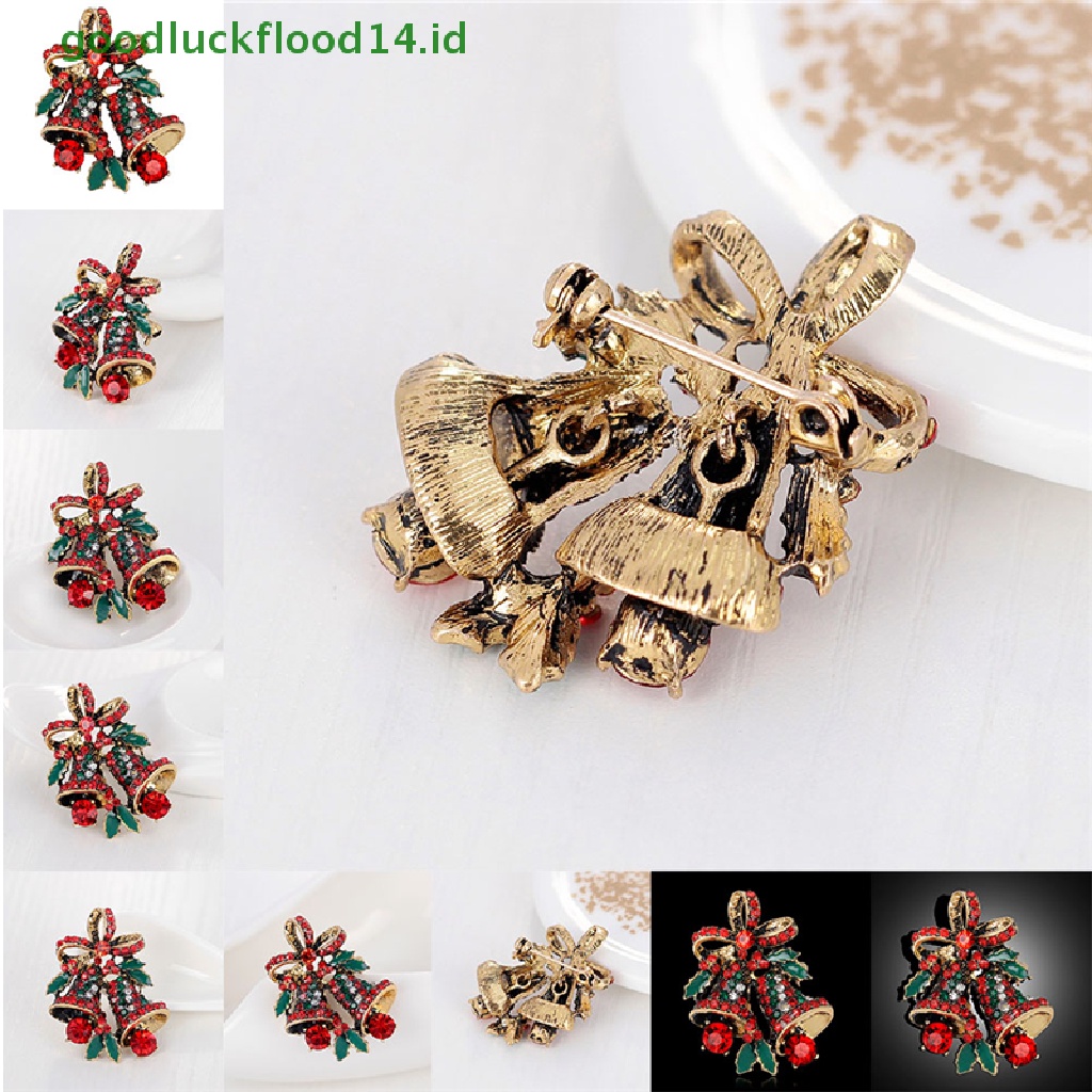 [GOOGFOUR] 1pc Fashion Natal Berlian Imitasi Lucu Christmas Bell Bros Pin Xmas Hadiah Pesta [TOP]