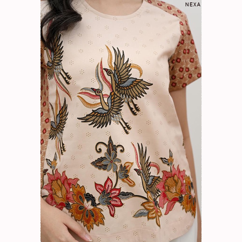 Evercloth Nexa Atasan Batik Wanita Lengan Pendek Blouse Wanita Atasan Wanita Blouse Batik