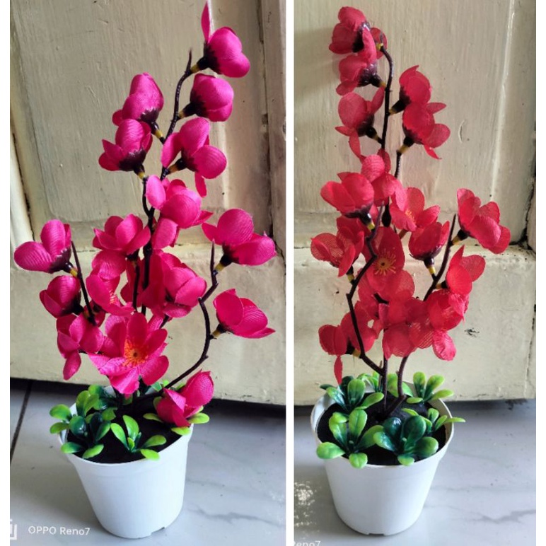 PAJANGAN TANAMAN IMITASI+POT BUNGA HIAS SAKURA MEJA // BUNGA SAKURA POT PLASTIK