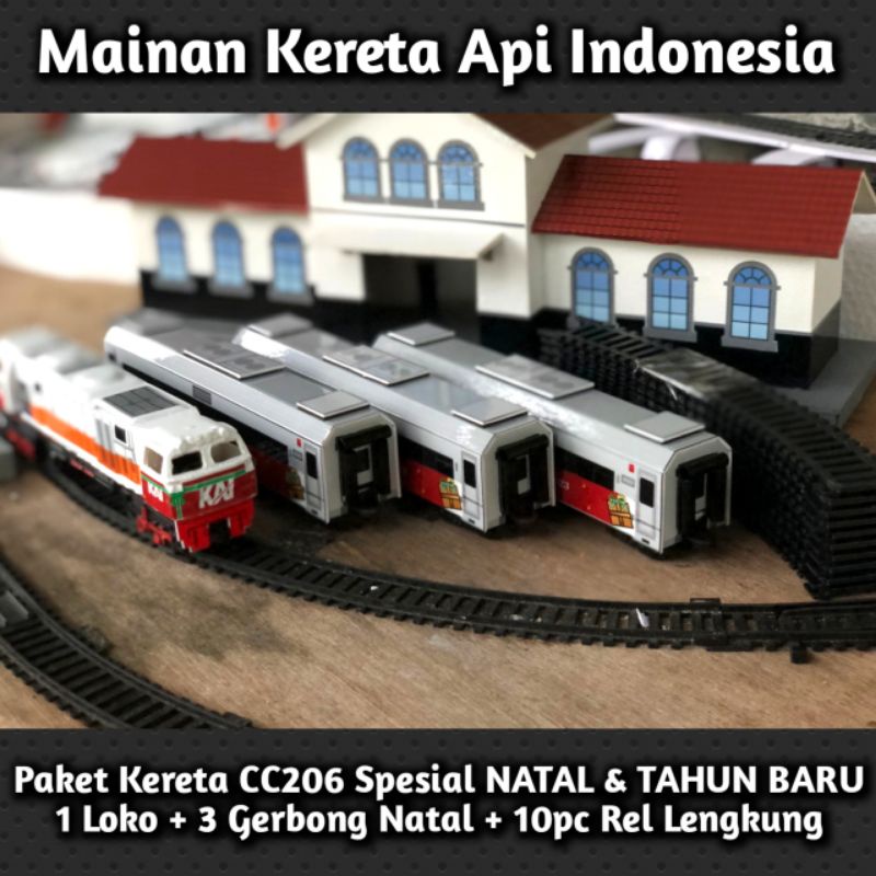 Miniatur Kereta Api CC206 FULLSET - Stasiun+Lokomotif+Gerbong+Rel Lurus+Rel Lengkung