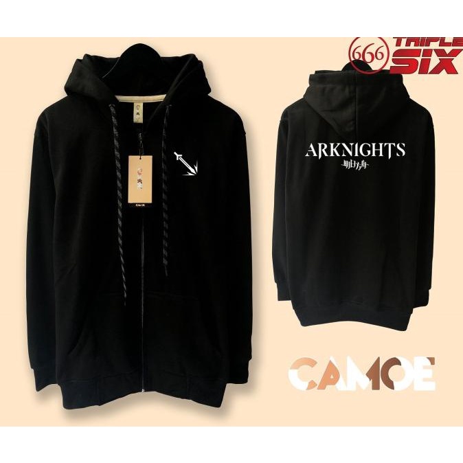 Jacket Arknights Guard Sweater Hoodie Pria Bahan Fleece Sablon Polyflex Zipper Resleting Depan