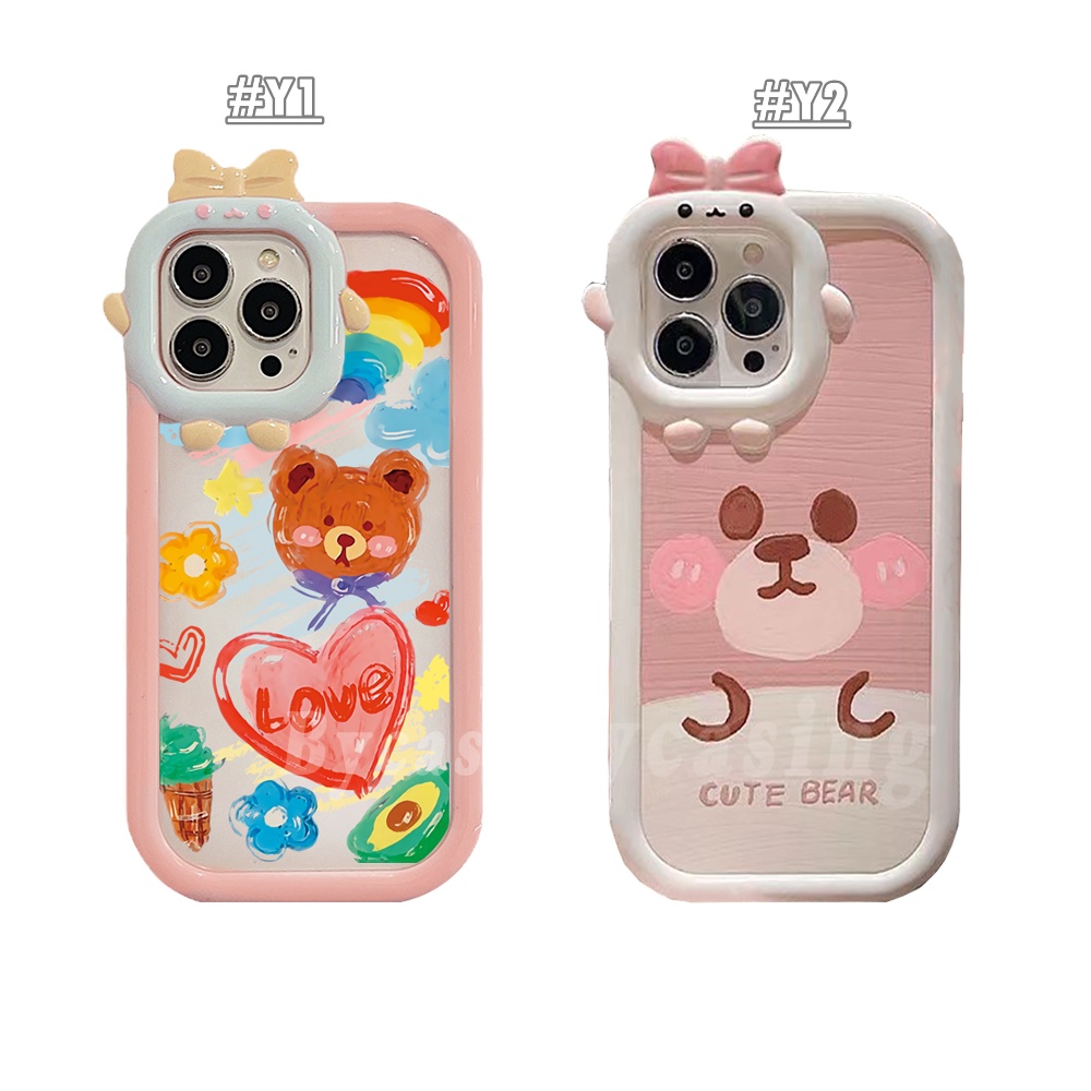 REDMI Redmi10 10C 10A Note 11 Pro Note 11S 9C 9A 10 9T 9 Note10 5G 10s Note9 Note9S Note8 Poco X3 NFC M3 Pro 3D Bow-knot Monster Lens Rainbow Doodle Bears Casing TPU Ponsel Tahan Guncangan BY