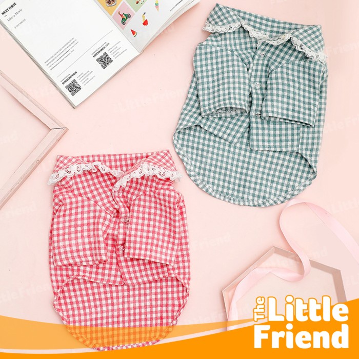 Baju Tidur Piyama Anjing Kucing Trend Terbaru Lace Plaid Front Button