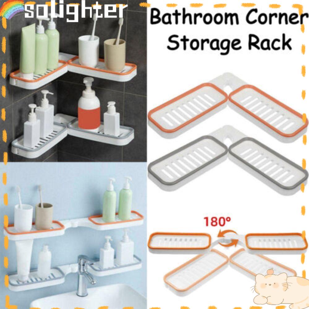 Solighter Bathroom Shower Holder Nyaman Punch Free Perekat Diri Rak Penyimpanan