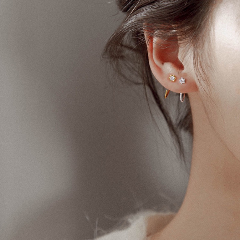 Papaozhu Elegan s925 Perak Zirkon Kecil Bunga Tindik Klip Anting Untuk Wanita Perempuan Korea Fashion Berlian Imitasi Cuff Earring Perhiasan Hadiah