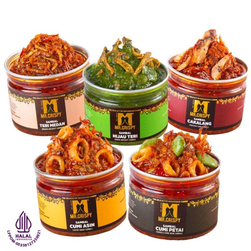 

Sambel Mr Crispy Sambal Cumi Asin, Petai, Bajak Ebi, Hijau Teri, Cumi Petai, Jengkol, Teri Medan