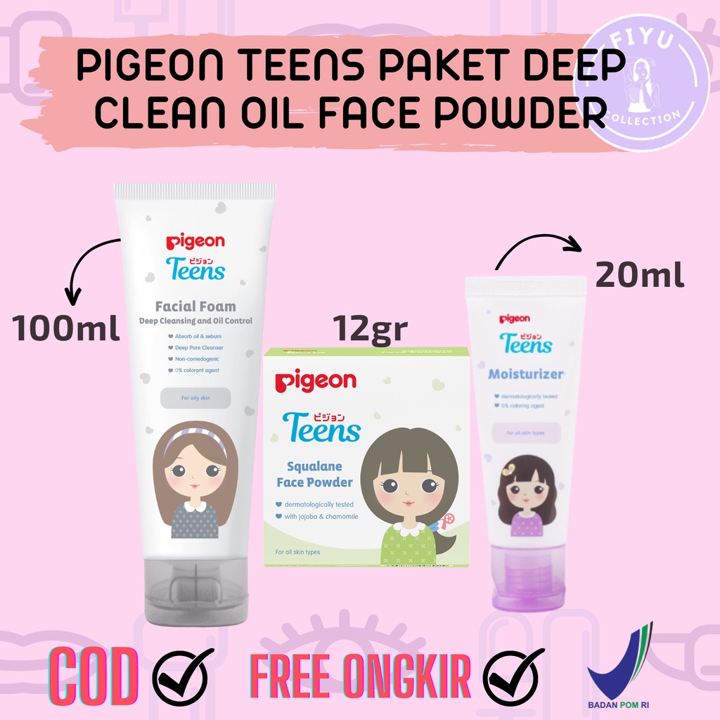❤ FIYU ❤ PIGEON TEENS Paket Kulit Berminyak Anti Acne - 3pcs ( Deep Oil+Mois+face Powder )