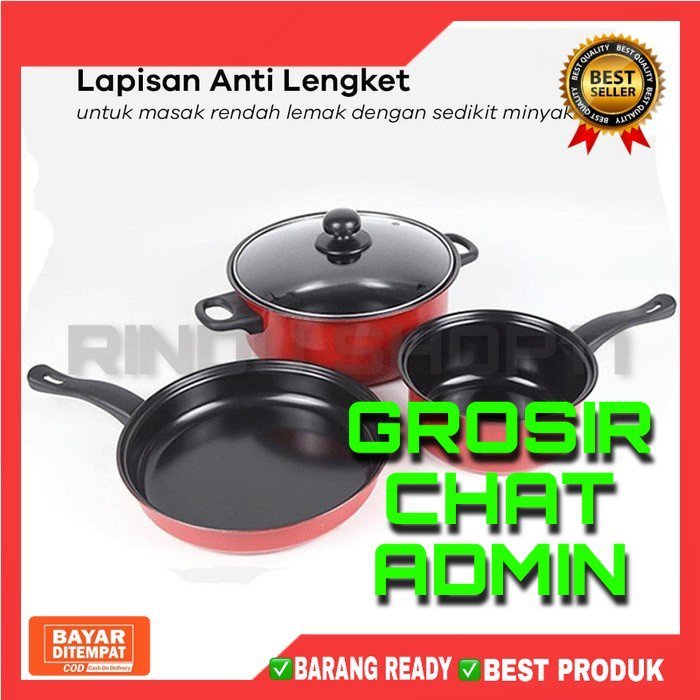 [RS] PANCI SET 3 IN 1 COMBINATION POT ANTI LENGKET WARNA FRYPAN MILK PAN PANCI SUSU SET